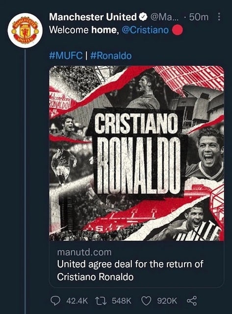 Hiệu ứng Ronaldo trên Twitter